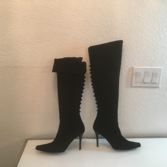 Via Spiga sexy over the knee black suede boots back button detail (defects! ) - Picture 8 of 14